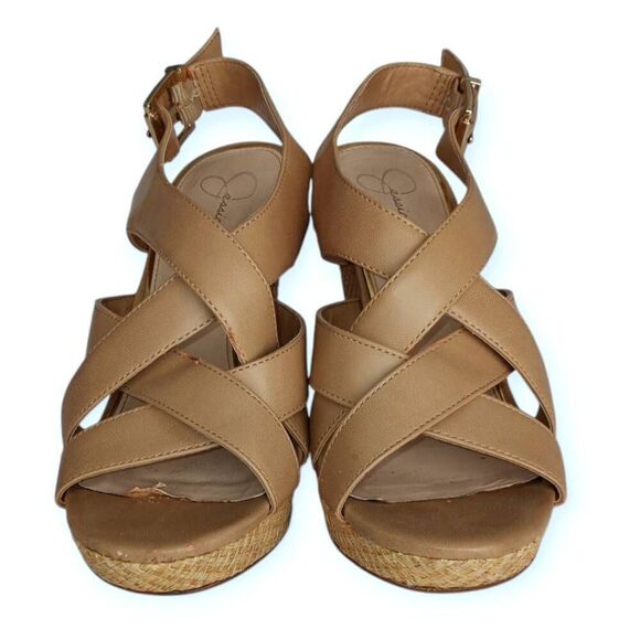 JESSICA SIMPSON JAMALLO WEDGE SANDALS BEIGE SZ.7.5 GUC. - Picture 2 of 7
